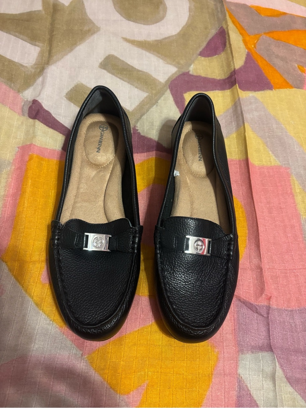 Giani Bernini Black Pebbled Leather Loafers with Silver Hardware